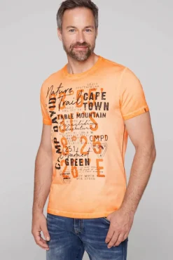 Herren CAMP DAVID & SOCCX Rundhalsshirt Oil Dyed mit Label Print sunrise orange