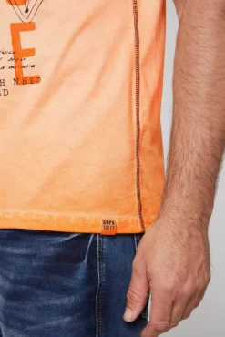 Herren CAMP DAVID & SOCCX Rundhalsshirt Oil Dyed mit Label Print sunrise orange