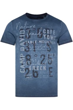 Herren CAMP DAVID & SOCCX Rundhalsshirt Oil Dyed mit Label Print blue navy