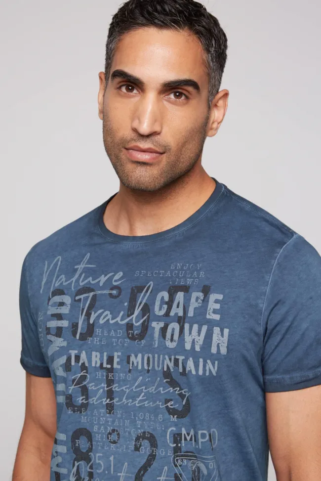 Herren CAMP DAVID & SOCCX Rundhalsshirt Oil Dyed mit Label Print blue navy