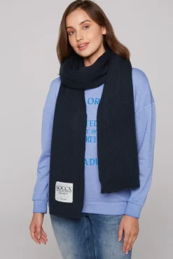 Damen CAMP DAVID & SOCCX Schal in Rippstrick mit Label Patch blue navy