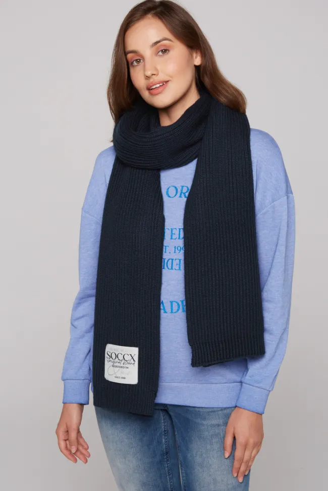 Damen CAMP DAVID & SOCCX Schal in Rippstrick mit Label Patch blue navy