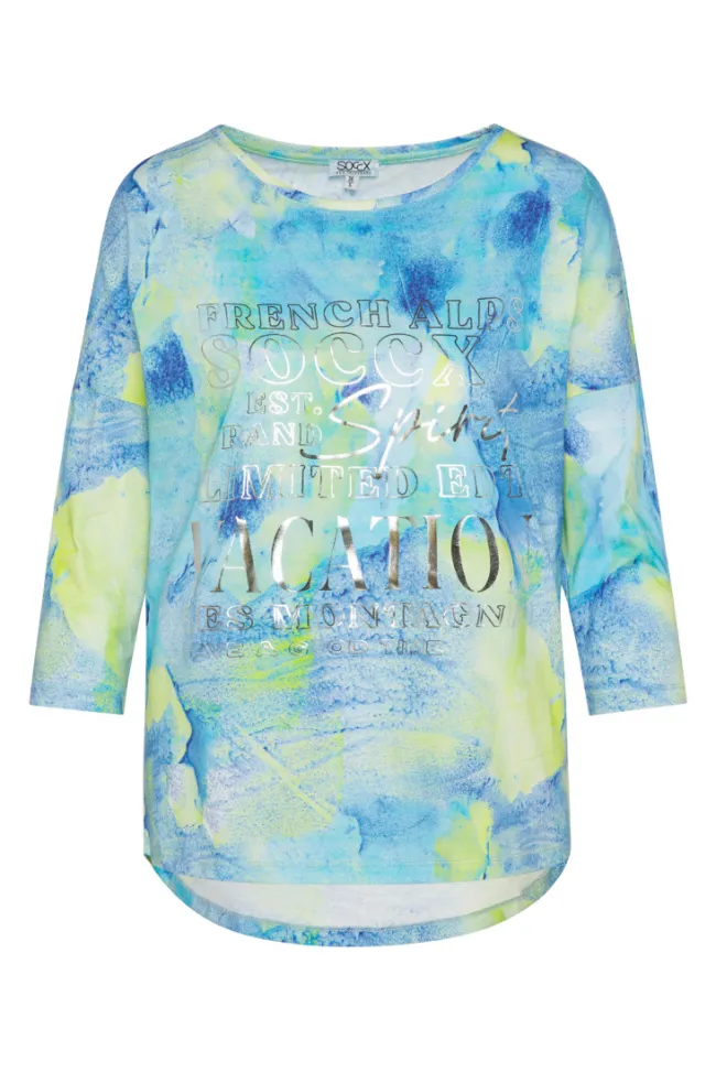 Damen CAMP DAVID & SOCCX Shirt mit All Over Print und 3/4-Ärmeln