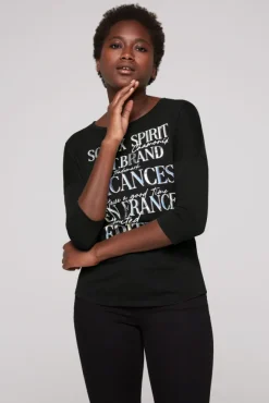 Damen CAMP DAVID & SOCCX Shirt mit 3/4-Ärmeln und buntem Wording Print