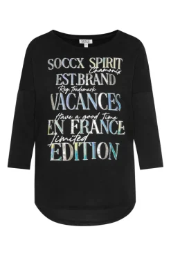 Damen CAMP DAVID & SOCCX Shirt mit 3/4-Ärmeln und buntem Wording Print