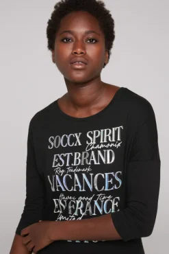 Damen CAMP DAVID & SOCCX Shirt mit 3/4-Ärmeln und buntem Wording Print