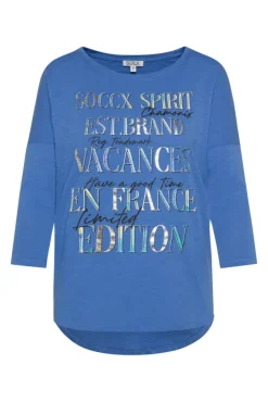 Damen CAMP DAVID & SOCCX Shirt mit 3/4-Ärmeln und buntem Wording Print
