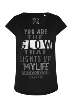 Damen CAMP DAVID & SOCCX Shirt mit V-Ausschnitt und Wording Print
