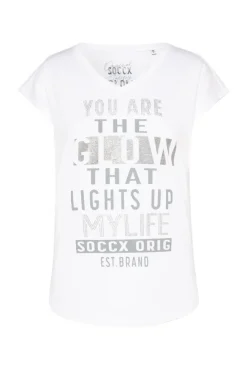 Damen CAMP DAVID & SOCCX Shirt mit V-Ausschnitt und Wording Print