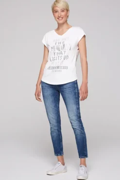 Damen CAMP DAVID & SOCCX Shirt mit V-Ausschnitt und Wording Print