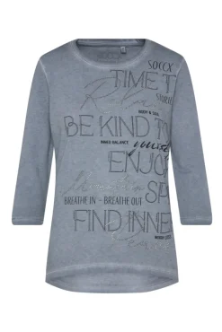 Damen CAMP DAVID & SOCCX Shirt mit Wording Print und Schmucksteinen cold grey