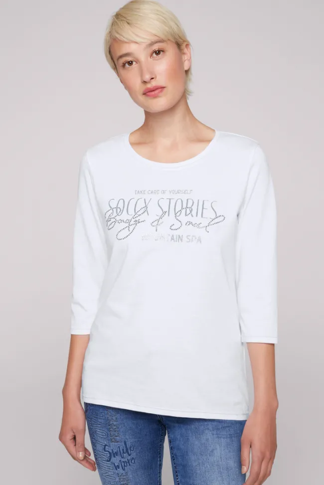 Damen CAMP DAVID & SOCCX Shirt mit Wording Print und Schmucksteinen