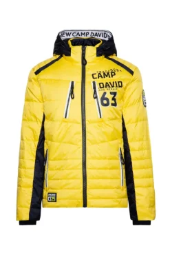Herren CAMP DAVID & SOCCX Steppjacke im Colour Design mit Logo Artworks yellow sun