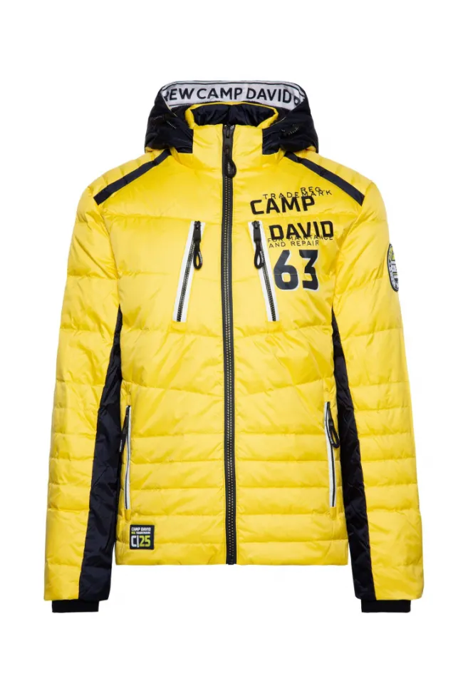 Herren CAMP DAVID & SOCCX Steppjacke im Colour Design mit Logo Artworks yellow sun