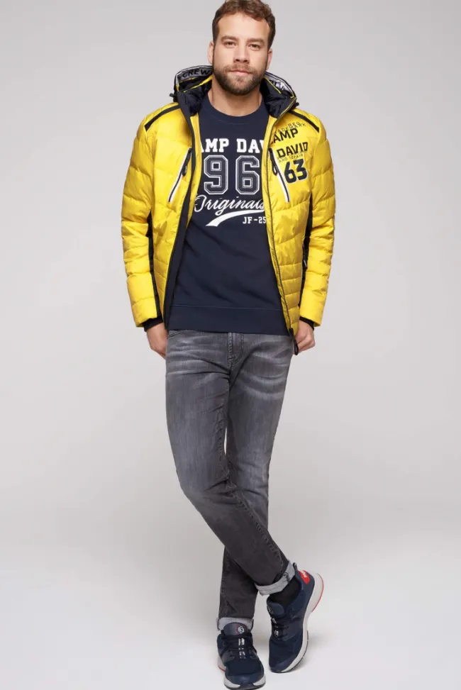 Herren CAMP DAVID & SOCCX Steppjacke im Colour Design mit Logo Artworks yellow sun