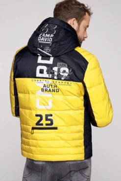Herren CAMP DAVID & SOCCX Steppjacke im Colour Design mit Logo Artworks yellow sun