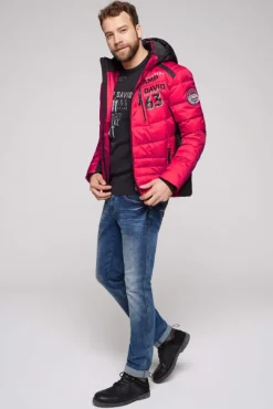 Herren CAMP DAVID & SOCCX Steppjacke im Colour Design mit Logo Artworks royal red
