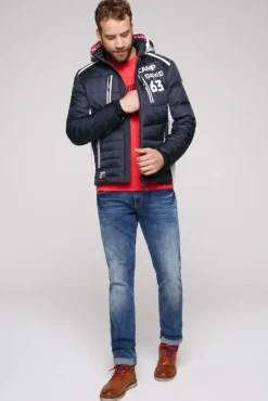 Herren CAMP DAVID & SOCCX Steppjacke im Colour Design mit Logo Artworks deep sea