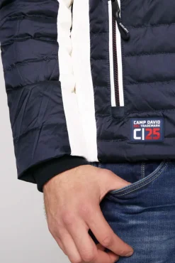 Herren CAMP DAVID & SOCCX Steppjacke im Colour Design mit Logo Artworks deep sea
