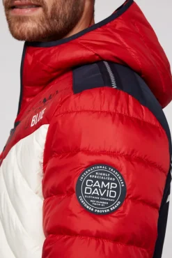 Herren CAMP DAVID & SOCCX Steppjacke mit Colour-Blocking und Rücken-Print flight red