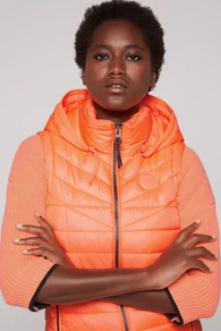 Damen CAMP DAVID & SOCCX Steppweste mit abknöpfbarer Kapuze neon orange