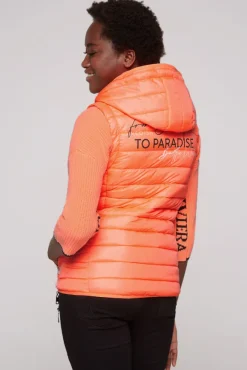 Damen CAMP DAVID & SOCCX Steppweste mit abknöpfbarer Kapuze neon orange