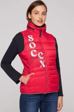 Damen CAMP DAVID & SOCCX Steppweste mit Kapuze im Stehkragen clear red