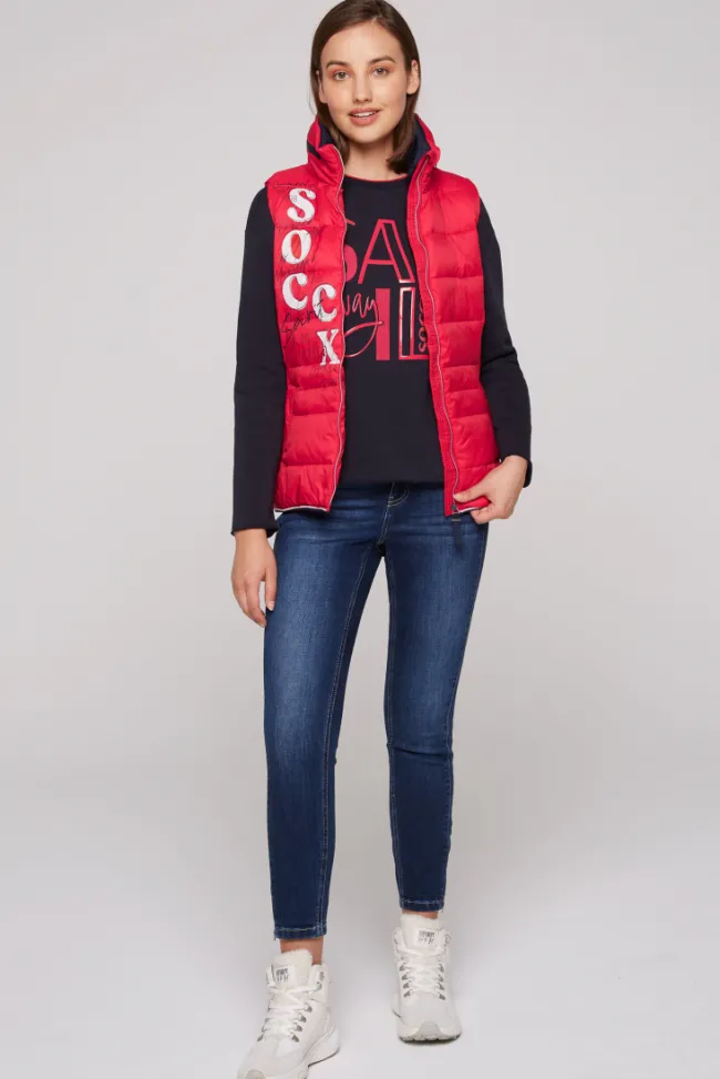 Damen CAMP DAVID & SOCCX Steppweste mit Kapuze im Stehkragen clear red