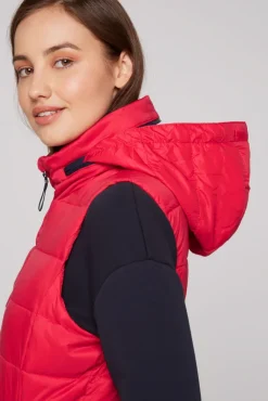 Damen CAMP DAVID & SOCCX Steppweste mit Kapuze im Stehkragen clear red