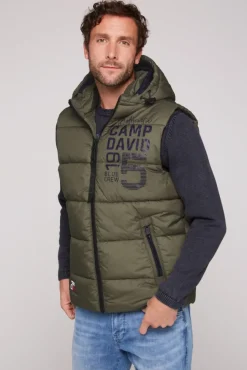 Herren CAMP DAVID & SOCCX Steppweste mit Kapuze und Rücken-Print medium khaki