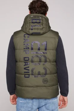 Herren CAMP DAVID & SOCCX Steppweste mit Kapuze und Rücken-Print medium khaki