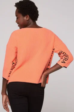 Damen CAMP DAVID & SOCCX Stone Washed Pullover mit Intarsia-Design neon orange | XL