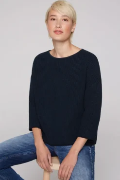Damen CAMP DAVID & SOCCX Stone Washed Pullover mit Intarsia-Design blue navy