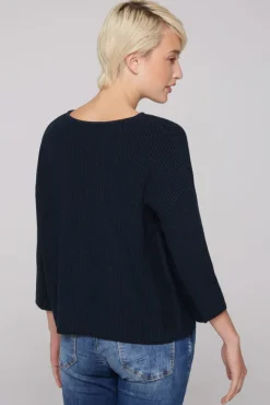 Damen CAMP DAVID & SOCCX Stone Washed Pullover mit Intarsia-Design blue navy