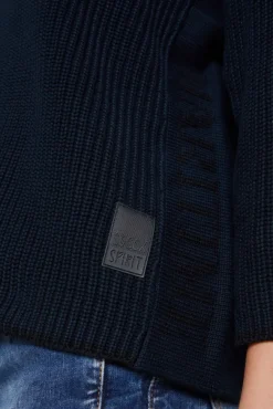 Damen CAMP DAVID & SOCCX Stone Washed Pullover mit Intarsia-Design blue navy