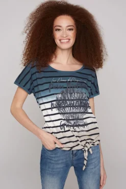 Damen CAMP DAVID & SOCCX Streifenshirt Dip Dye mit Knotensaum blue navy / desert beige