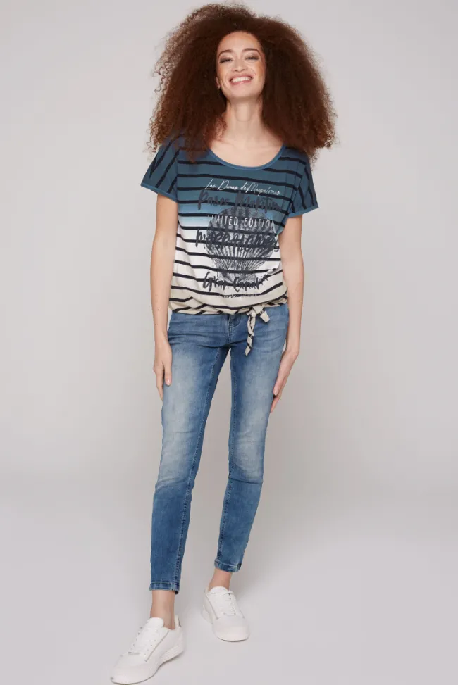 Damen CAMP DAVID & SOCCX Streifenshirt Dip Dye mit Knotensaum blue navy / desert beige
