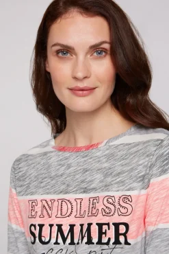 Damen CAMP DAVID & SOCCX Streifenshirt mit U-Boot-Ausschnitt neon pink