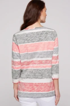 Damen CAMP DAVID & SOCCX Streifenshirt mit U-Boot-Ausschnitt neon pink