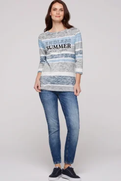 Damen CAMP DAVID & SOCCX Streifenshirt mit U-Boot-Ausschnitt airy blue