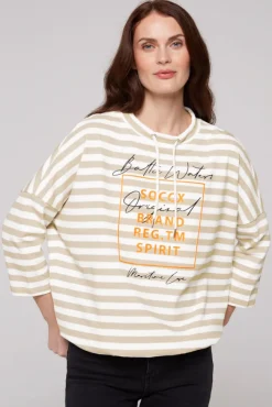Damen CAMP DAVID & SOCCX Streifensweater mit 3/4-Ärmeln und Artwork