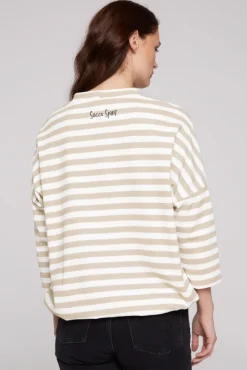 Damen CAMP DAVID & SOCCX Streifensweater mit 3/4-Ärmeln und Artwork