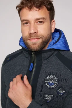 Herren CAMP DAVID & SOCCX Strickfleecejacke mit abtrennbaren Kapuzen-Einsatz blue navy melange