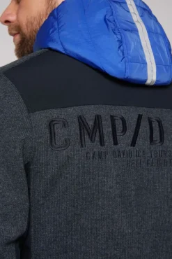 Herren CAMP DAVID & SOCCX Strickfleecejacke mit abtrennbaren Kapuzen-Einsatz blue navy melange