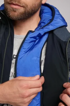 Herren CAMP DAVID & SOCCX Strickfleecejacke mit abtrennbaren Kapuzen-Einsatz blue navy melange
