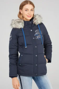 Damen CAMP DAVID & SOCCX Strukturierte Jacke mit Artwork und Fake Fur nautic navy