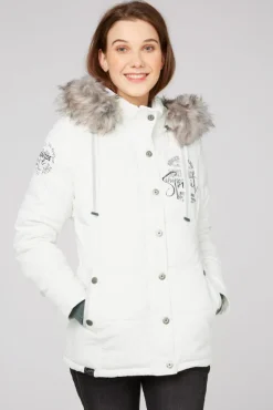 Damen CAMP DAVID & SOCCX Strukturierte Jacke mit Artwork und Fake Fur