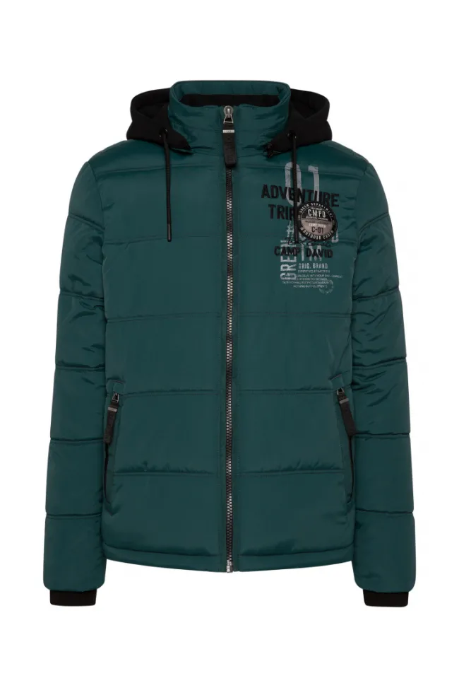 Herren CAMP DAVID & SOCCX Strukturierte Steppjacke mit abtrennbarer Sweatkapuze deep green
