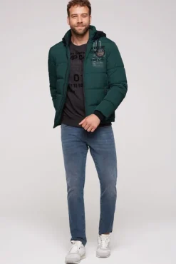 Herren CAMP DAVID & SOCCX Strukturierte Steppjacke mit abtrennbarer Sweatkapuze deep green