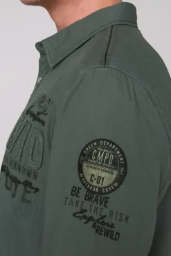 Herren CAMP DAVID & SOCCX Strukturiertes Langarmhemd mit Logo Artworks deep forest